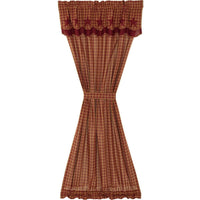 Burgundy Star Door Panel with Attached Scalloped Layered Valance 72
