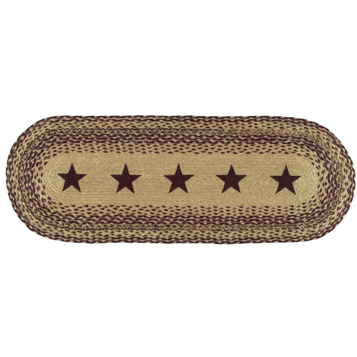 Burgundy Tan Jute Braided Table Runner Stencil Stars - The Fox Decor