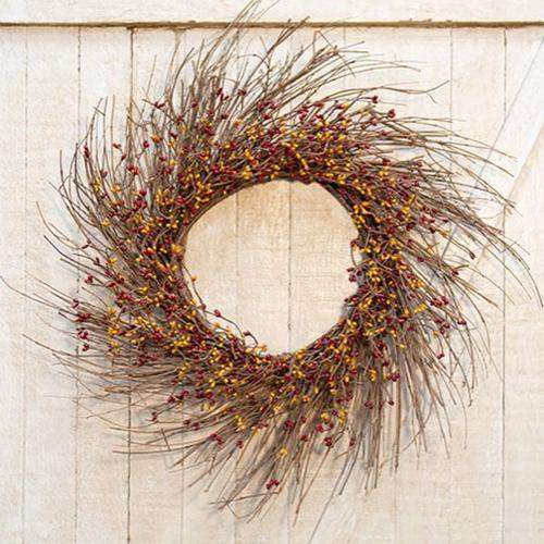 Burgundy/Gold Pip Twig Wreath, 22" - The Fox Decor
