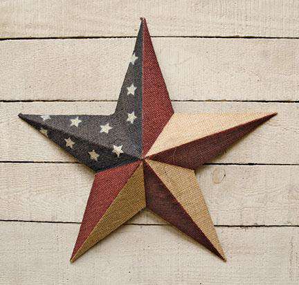 Burlap Americana Star, 18" Burlap Over Metal Design - The Fox Decor
