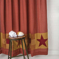 Classic Country Primitive Bath - Ninepatch Star Red Shower Curtain - The Fox Decor