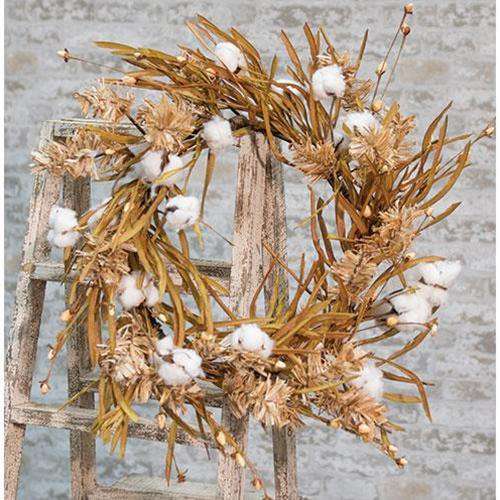 Cotton Wreath w/Fall Grass, 22" - The Fox Decor