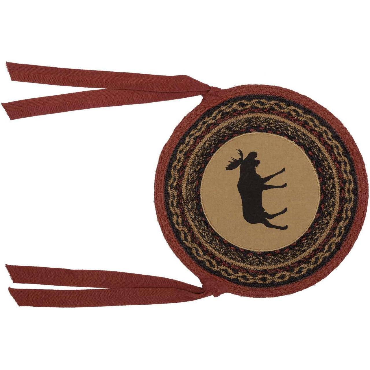 Cumberland Moose Applique Braided Jute Chair Pad Set of 6 Natural, Chili Pepper Red, Caviar - The Fox Decor