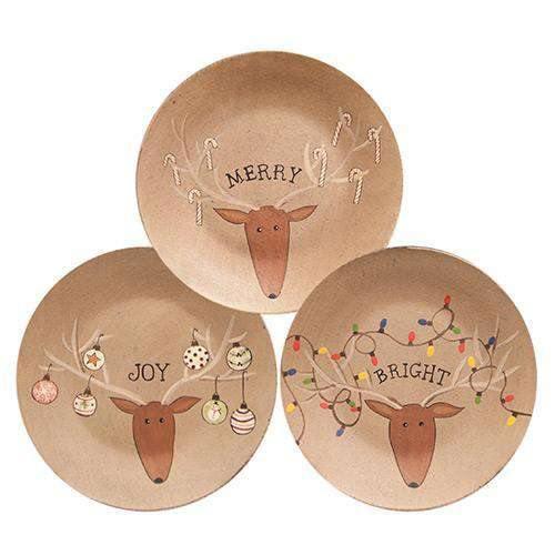 Merry, Joy, Bright Reindeer Plate, Asst. - The Fox Decor