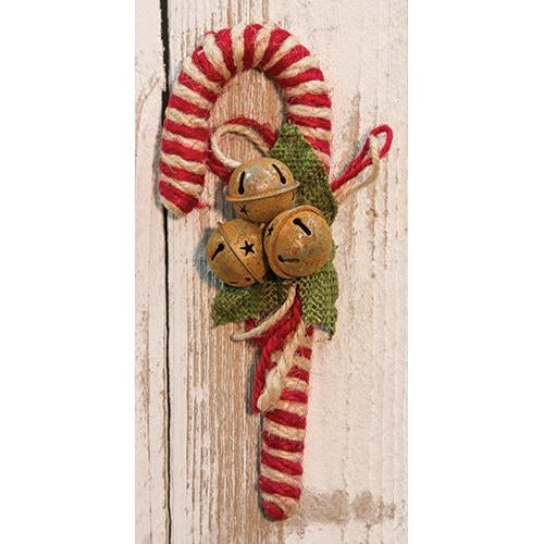 8" Jute Candy Cane w/Bells - The Fox Decor