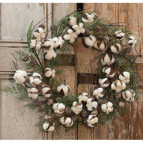 Glitter Cotton & Cone Wreath, 22" - The Fox Decor