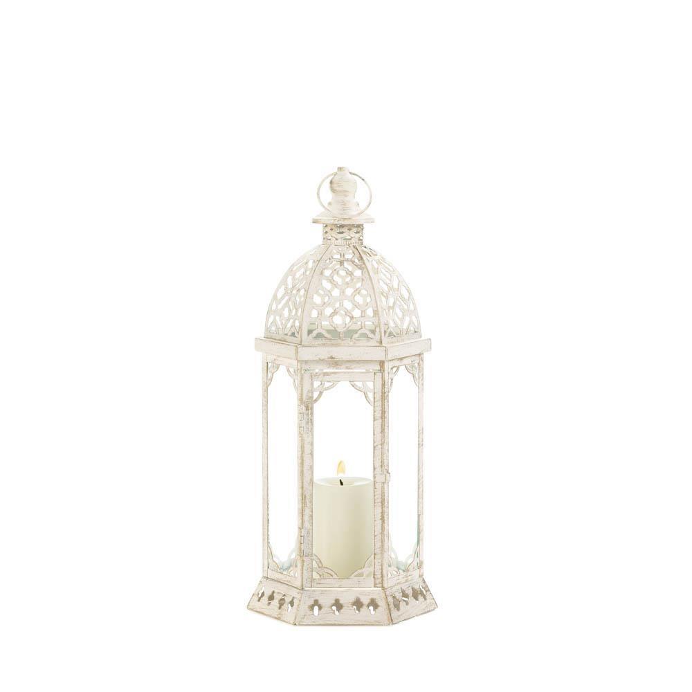 Graceful Distressed White Lantern (S) - The Fox Decor