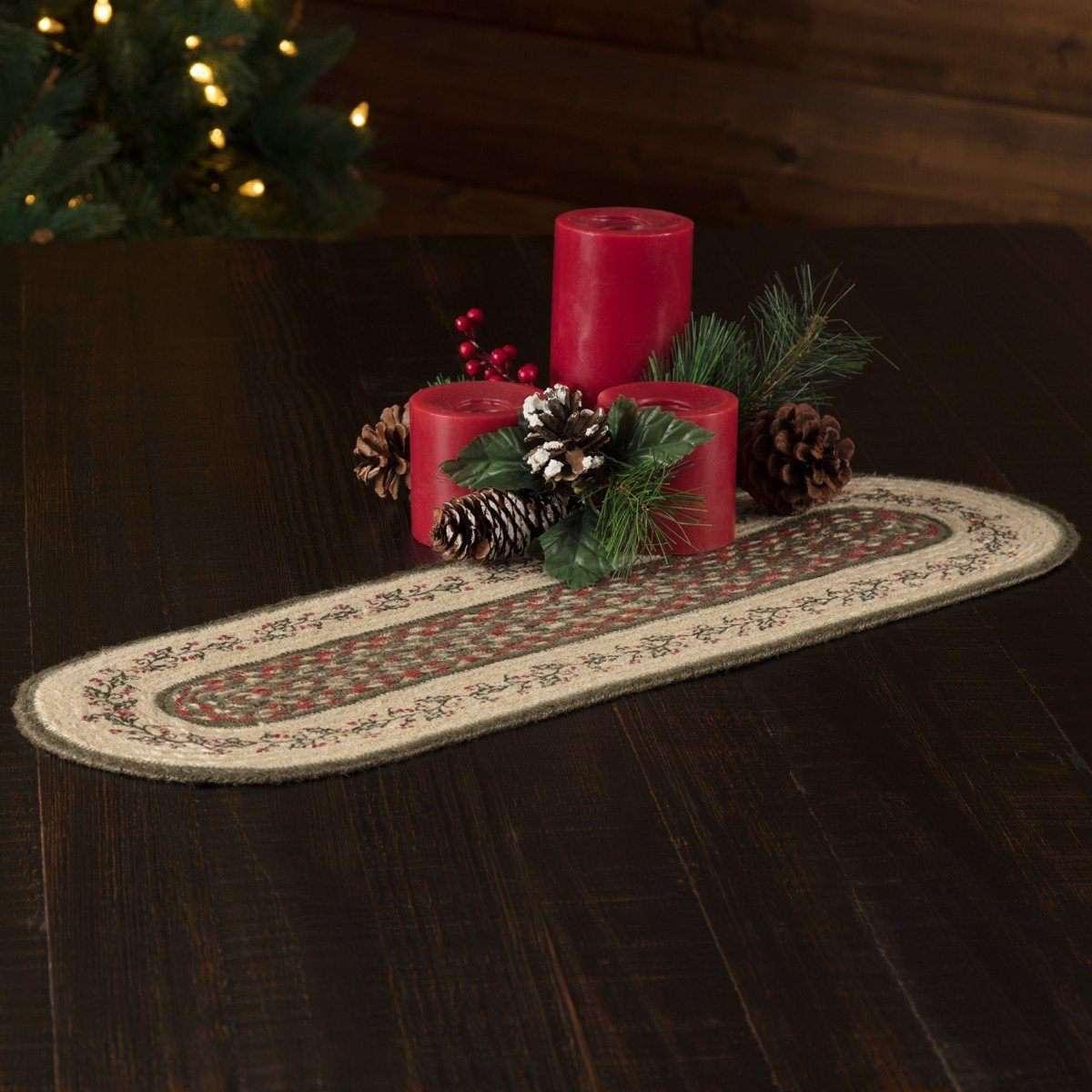Holly Berry Jute Braided Table Runner - The Fox Decor
