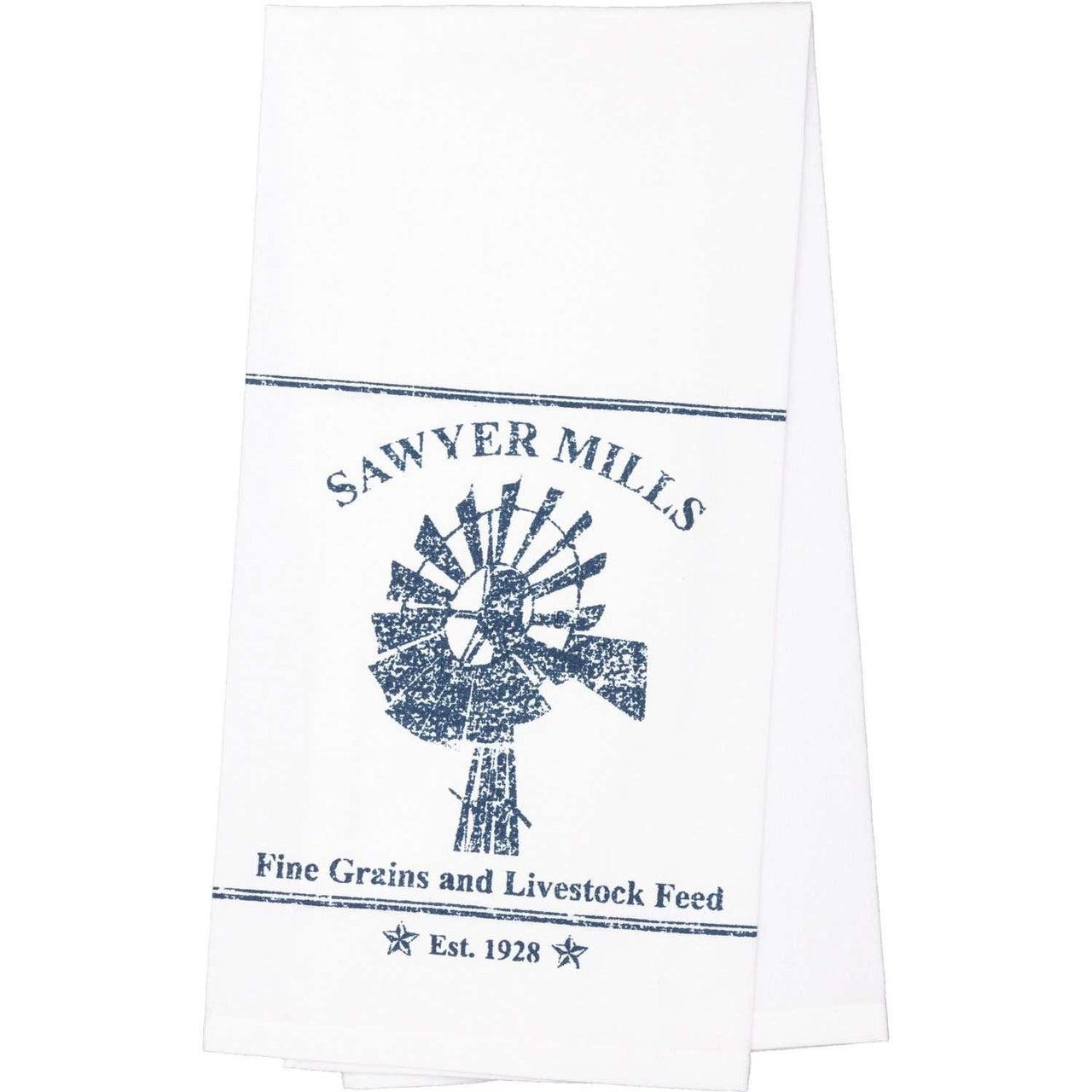 Sawyer Mill Blue Windmill Muslin Bleached White Tea Towel 19x28 VHC Brands - The Fox Decor