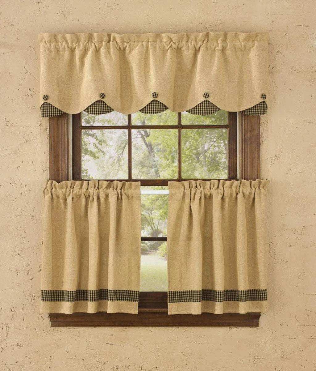 Burlap & Check Valance - Scalloped Black Park Designs - The Fox Decor