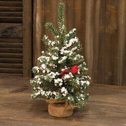 Snowy German Twig Tree w/Cardinal, 16" - The Fox Decor