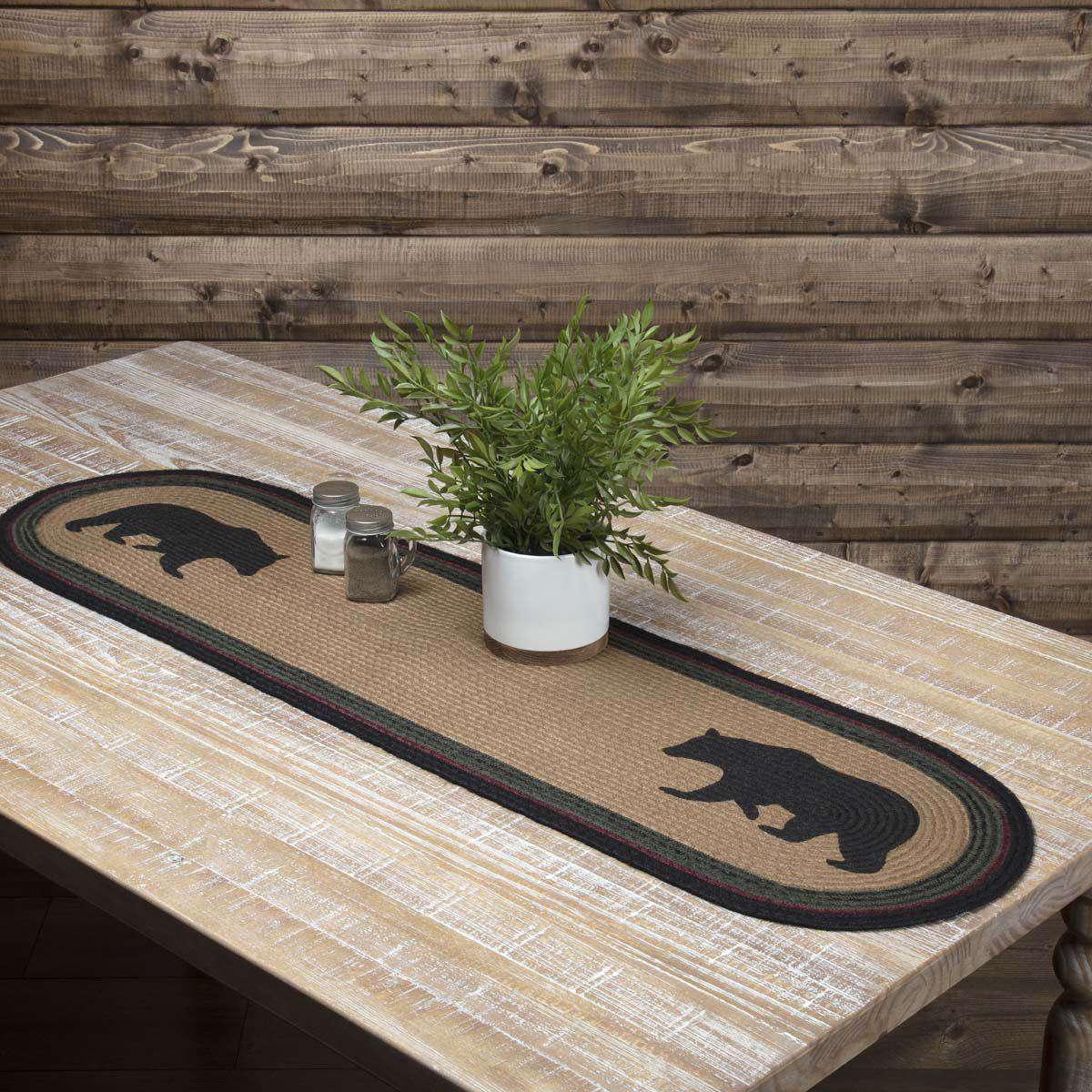Wyatt Stenciled Bear Jute Braided Table Runner - The Fox Decor