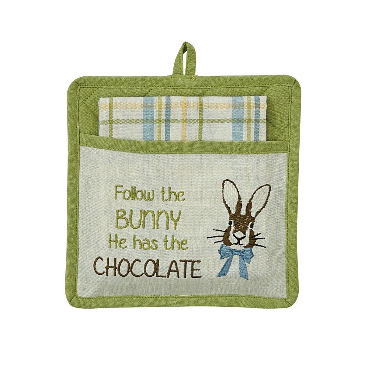 Follow The Bunny Embroidered Pocket Pot Holder Set - The Fox Decor