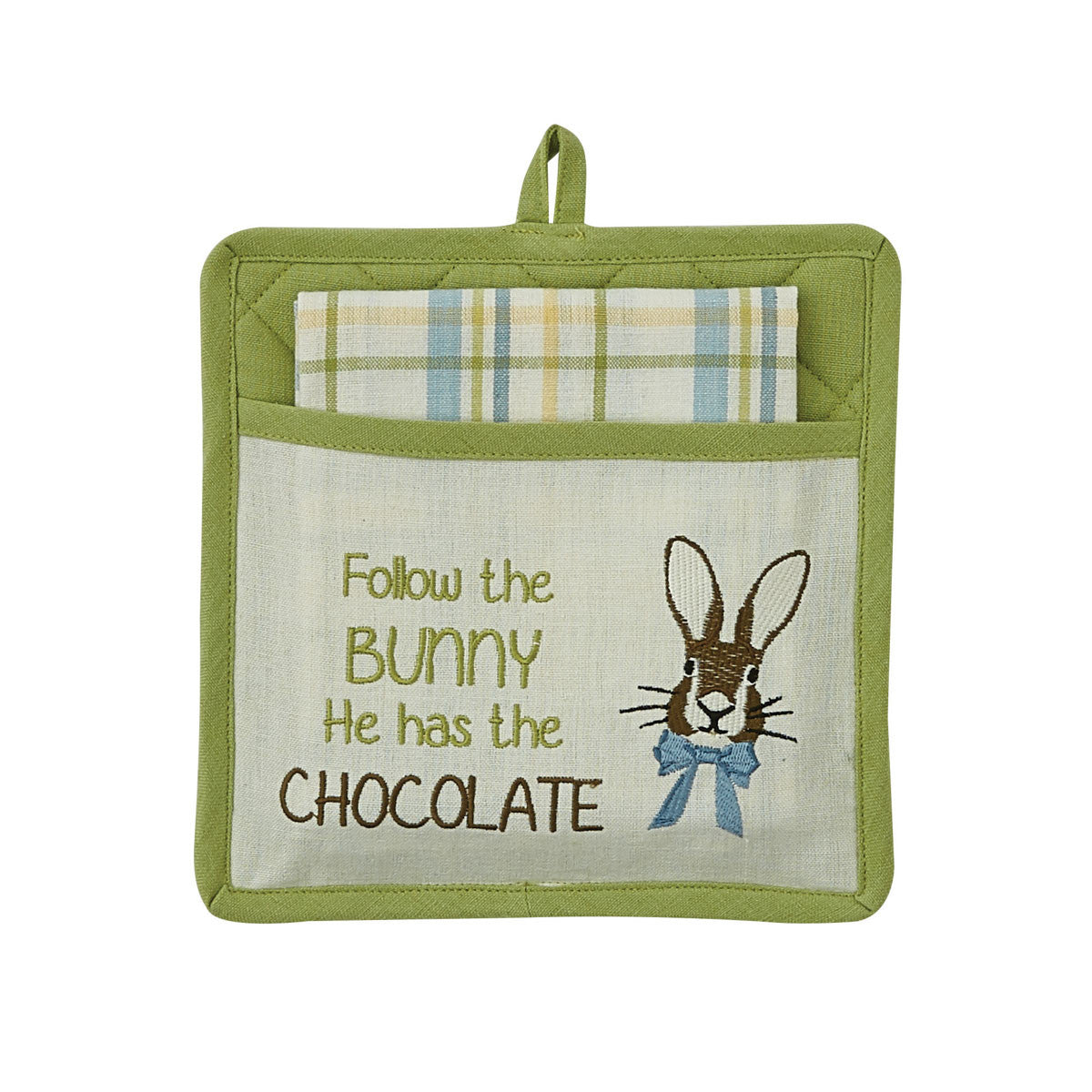 Follow The Bunny Embroidered Pocket Pot Holder Set