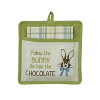Thumbnail for Follow The Bunny Embroidered Pocket Pot Holder Set