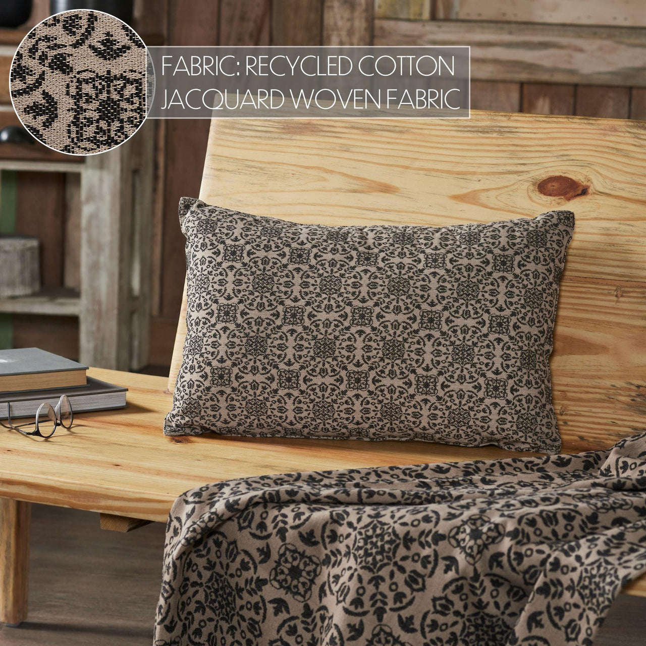 Custom House Black Tan Jacquard Pillow 14x22 - The Fox Decor