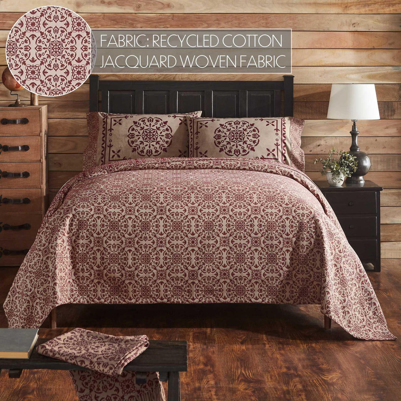 Custom House Burgundy Tan Jacquard Queen Coverlet 94Wx94L - The Fox Decor
