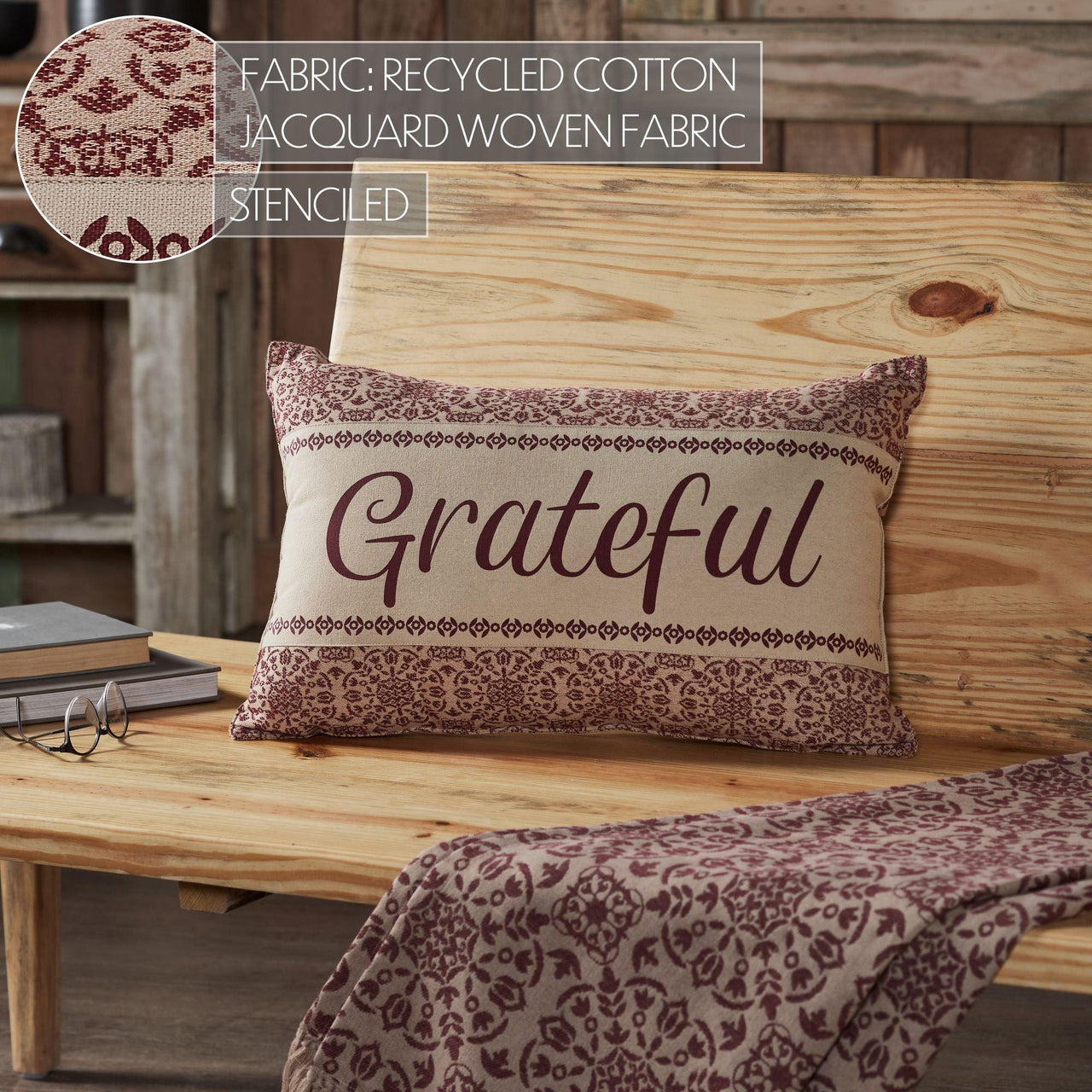 Custom House Burgundy Tan Jacquard Grateful Pillow 14x22 - The Fox Decor