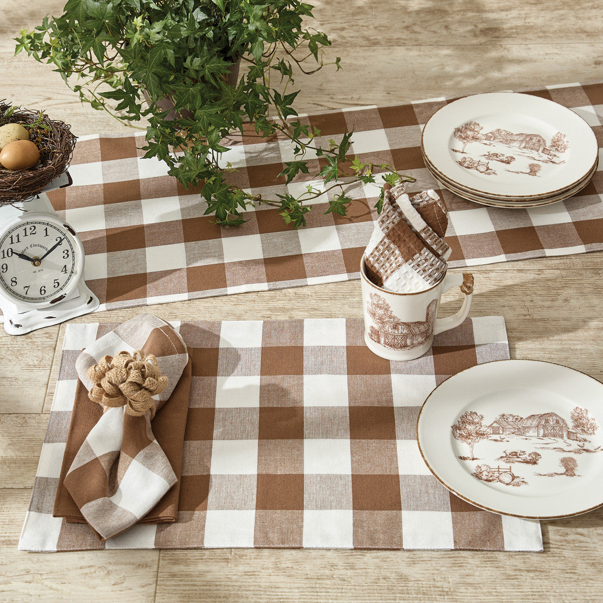 Wicklow Check Brown & Cream Table Runners - Backed Set of 2 Park Designs