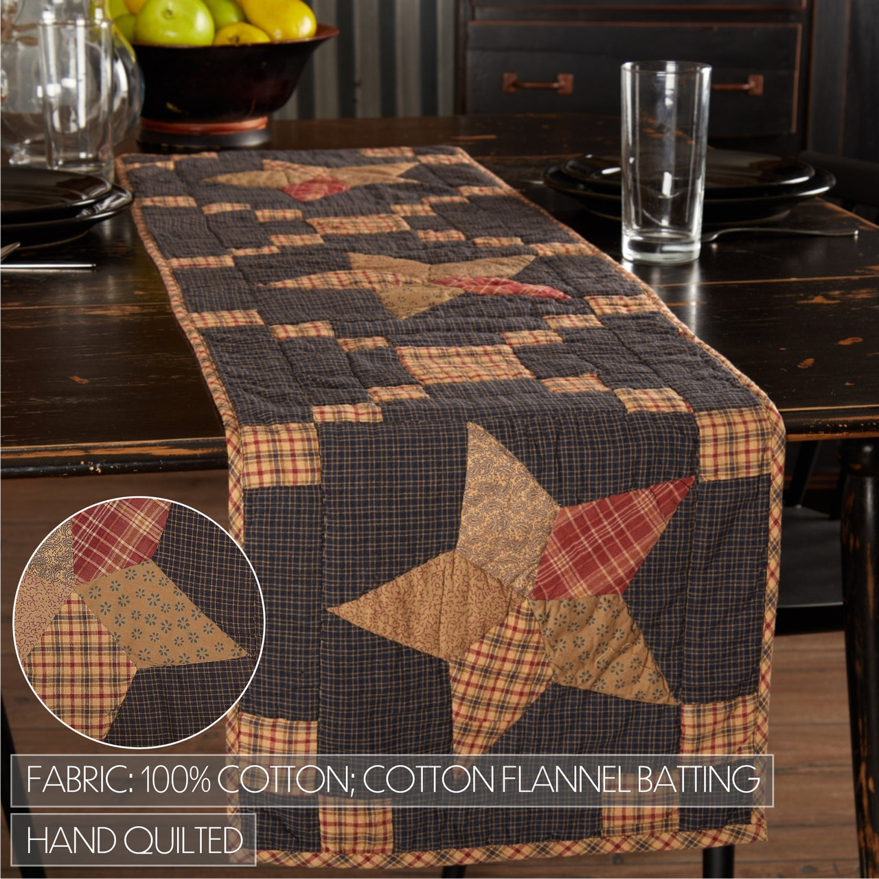 Arlington Runner Quilted Patchwork Star 13x48 VHC Brands