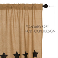 Thumbnail for Burlap w/Black Stencil Stars Prairie Short Panel Curtain Set of 2 63x36x18