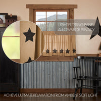 Thumbnail for Burlap w/Black Stencil Stars Tier Curtain Set of 2 L24xW36 - The Fox Decor