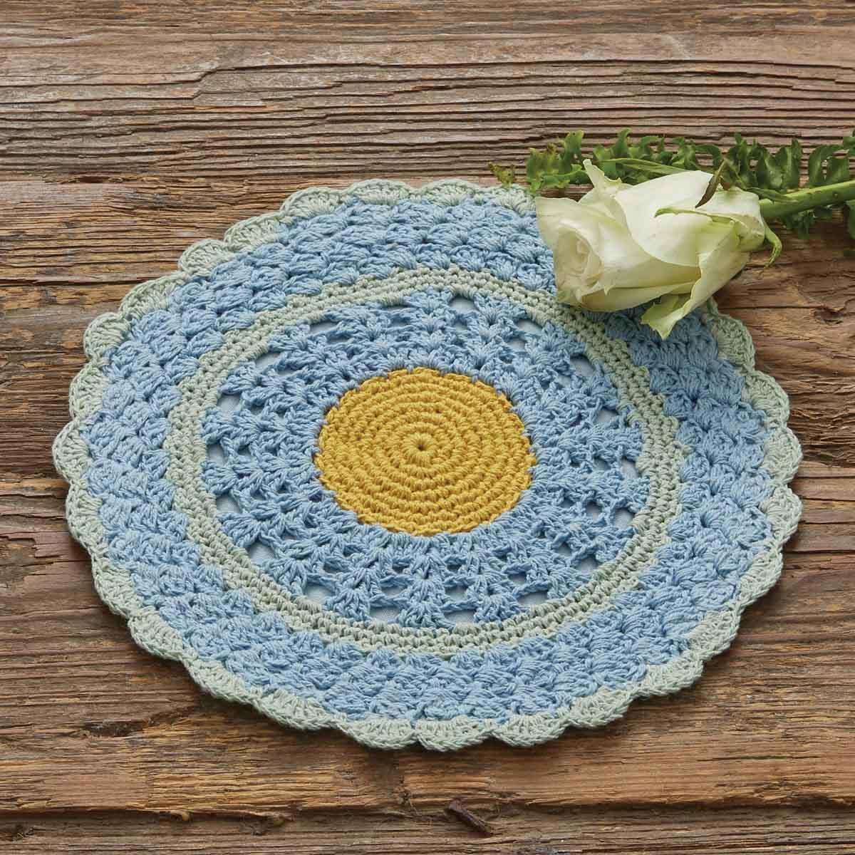Flora Round Crochet Accent Mat 8" - Blue Pak Designs - The Fox Decor