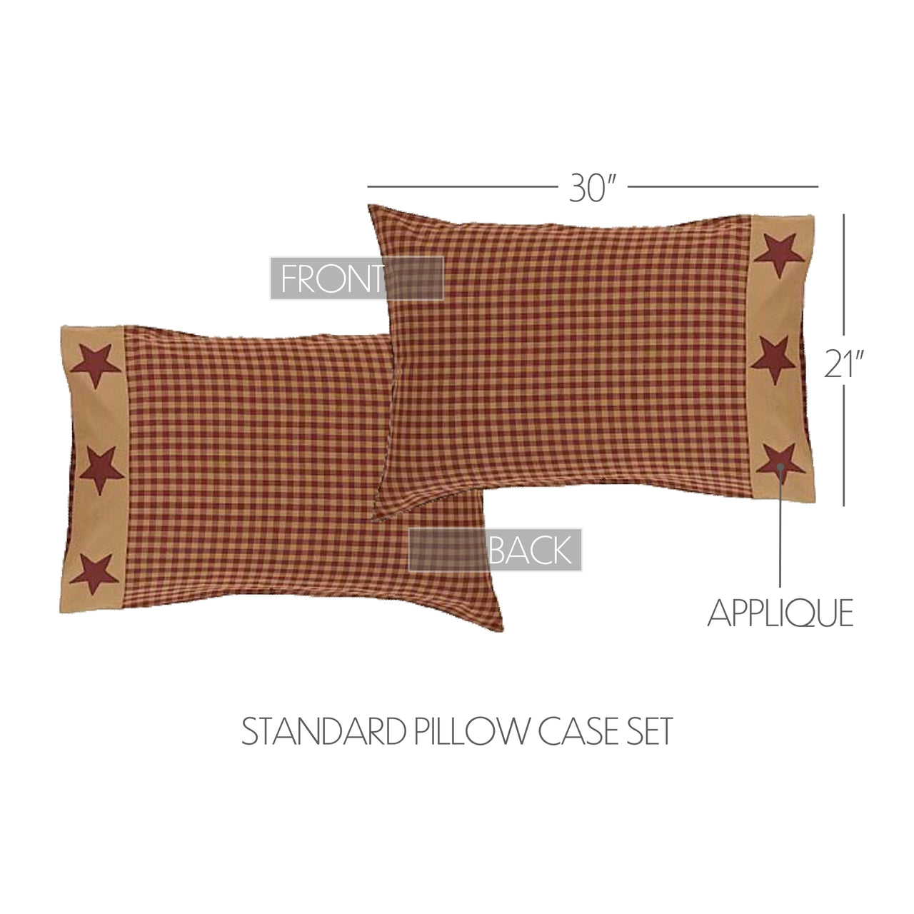 Ninepatch Star Standard Pillow Case w/Applique Border Set of 2 21x30 VHC Brands