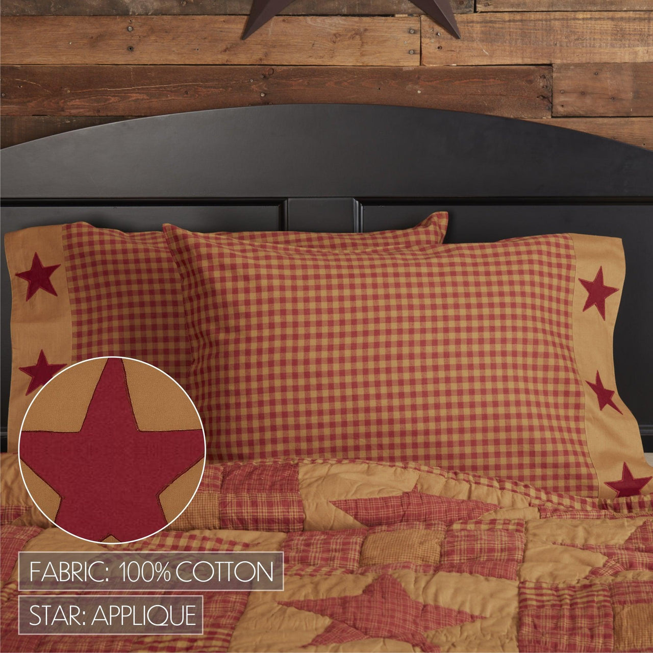 Ninepatch Star Standard Pillow Case w/Applique Border Set of 2 21x30 VHC Brands