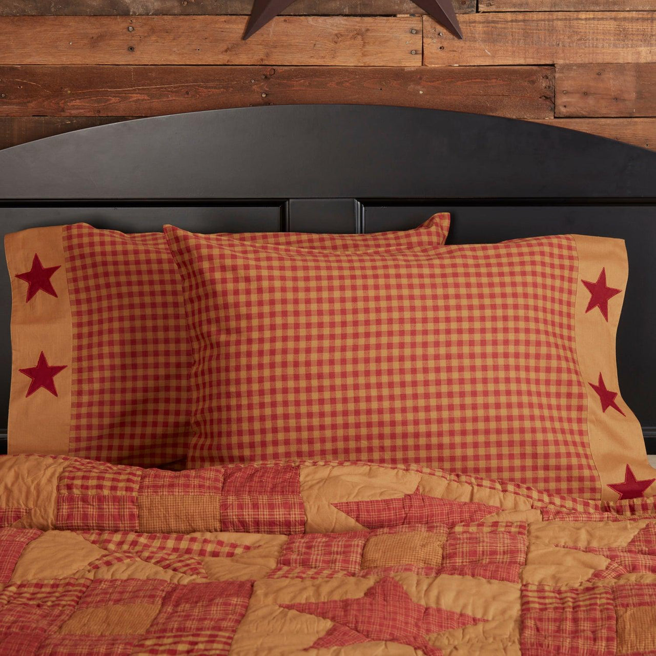 Ninepatch Star Standard Pillow Case w/Applique Border Set of 2 21x30 VHC Brands - The Fox Decor