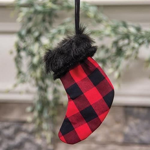 Red Buffalo Check and Faux Fur Stocking Ornament - The Fox Decor