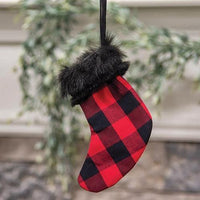 Thumbnail for Red Buffalo Check and Faux Fur Stocking Ornament - The Fox Decor