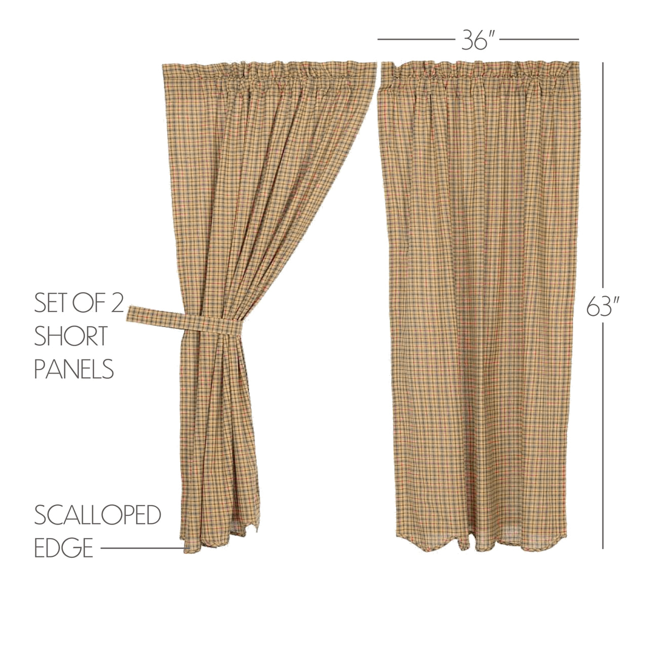 Millsboro Short Panel Curtain Scalloped Set of 2 63"x36" VHC Brands - The Fox Decor