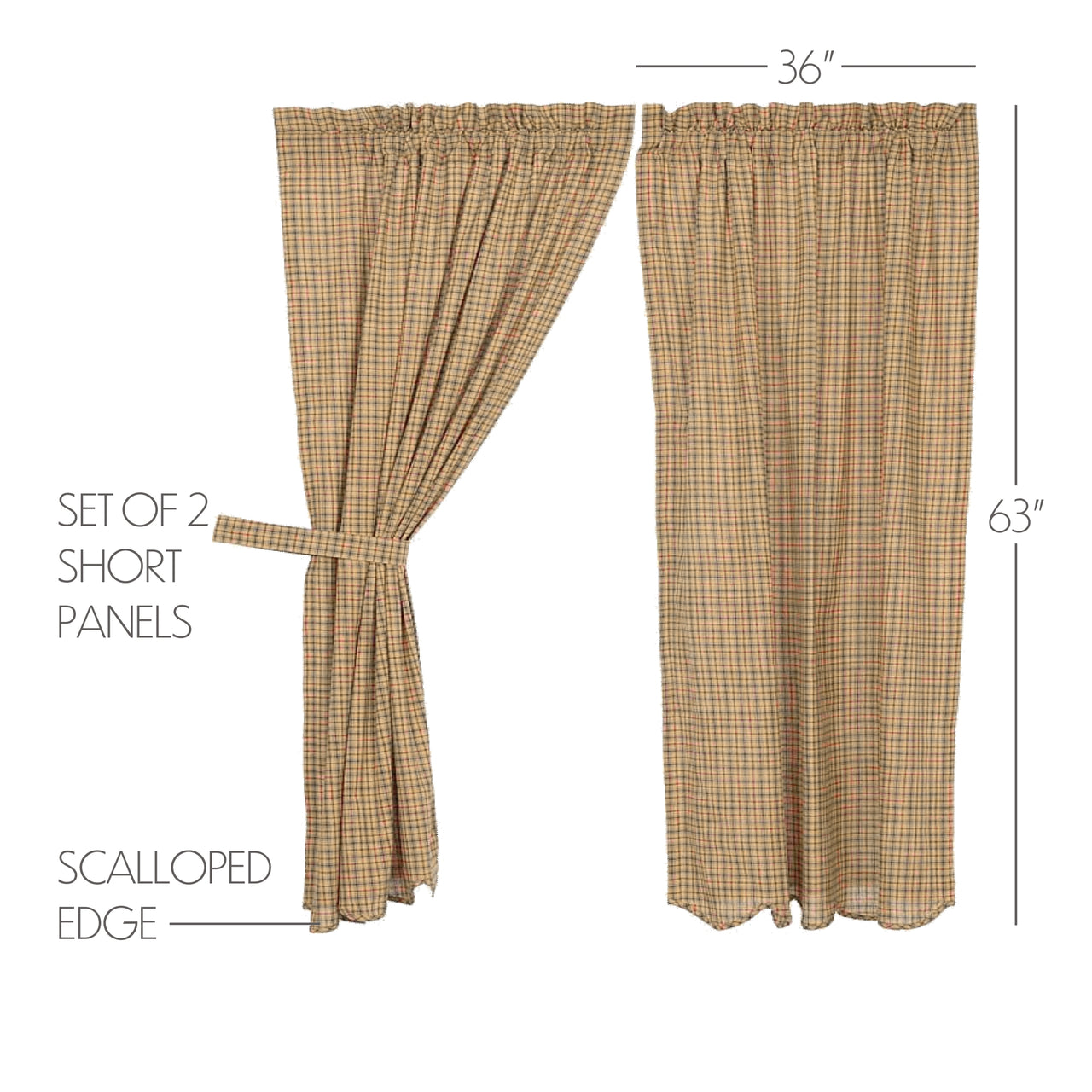 Millsboro Short Panel Curtain Scalloped Set of 2 63"x36" VHC Brands