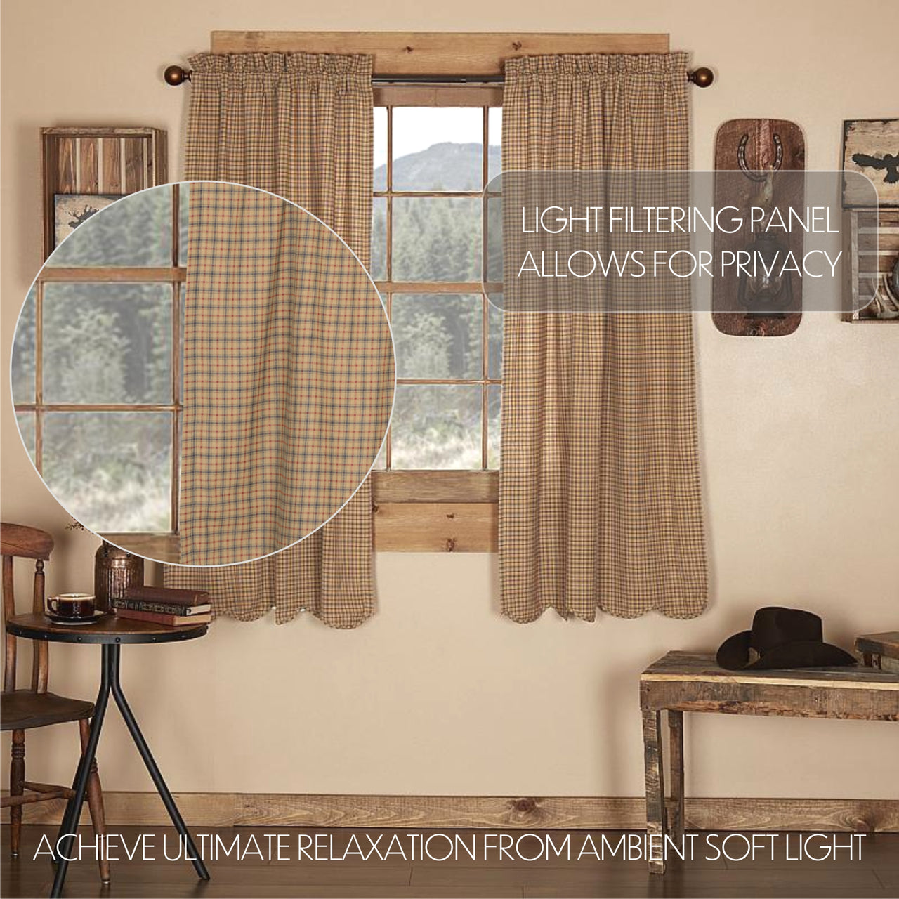 Millsboro Short Panel Curtain Scalloped Set of 2 63"x36" VHC Brands - The Fox Decor