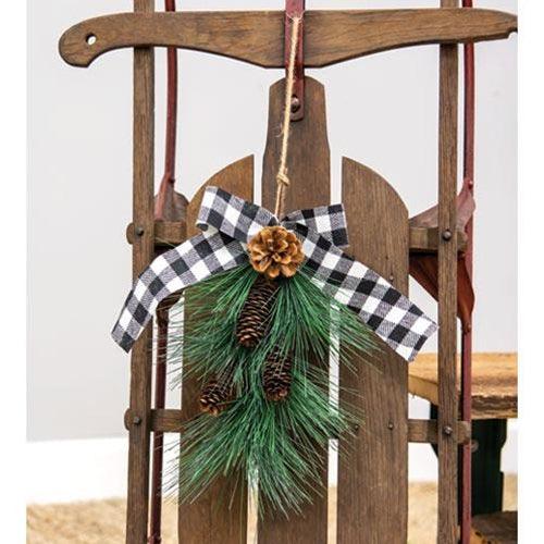 Hanging Pine Spray w Buffalo Check Bow - The Fox Decor