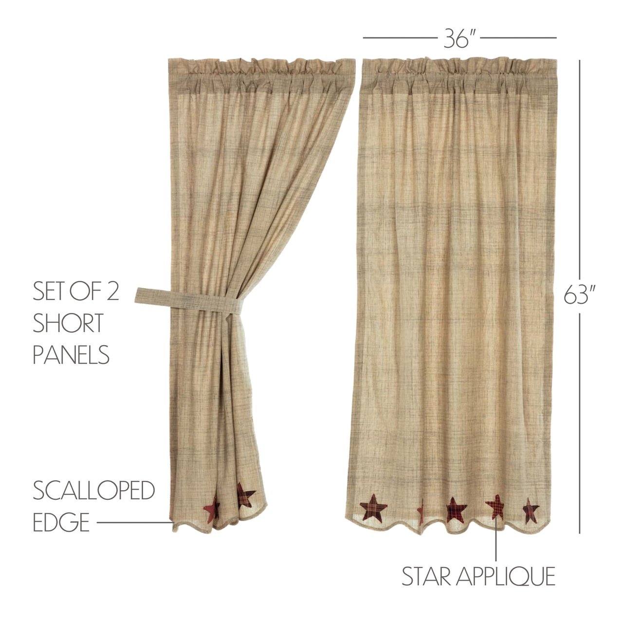 Abilene Star Short Panel Curtain Set of 2 63x36" VHC Brands