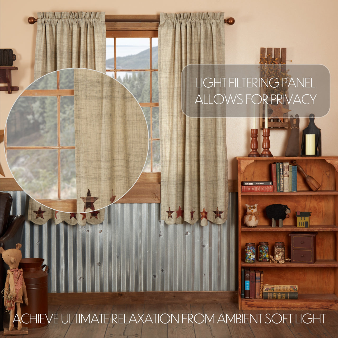 Abilene Star Short Panel Curtain Set of 2 63x36" VHC Brands