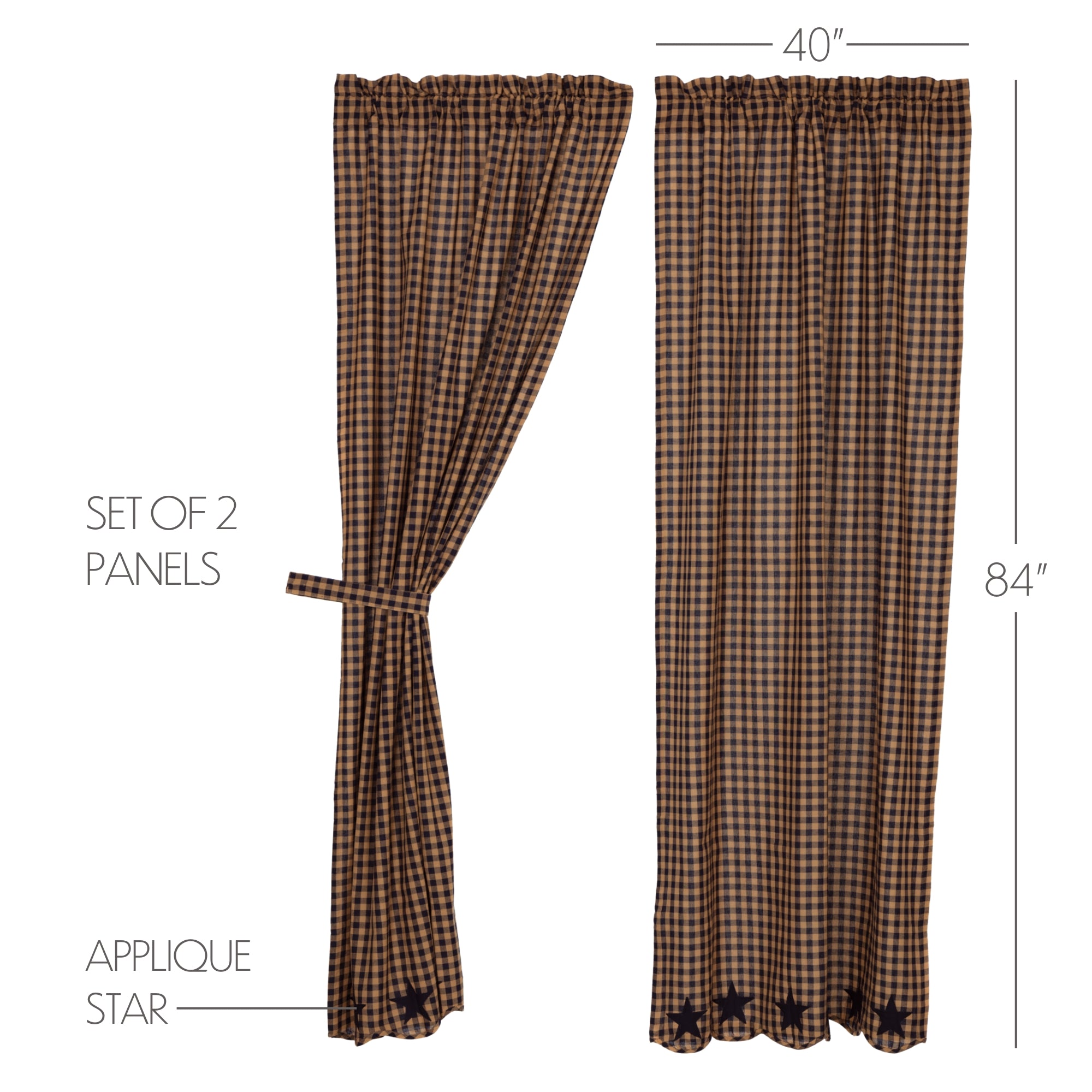 Navy Star Scalloped Panel Curtain Set of 2 84x40
