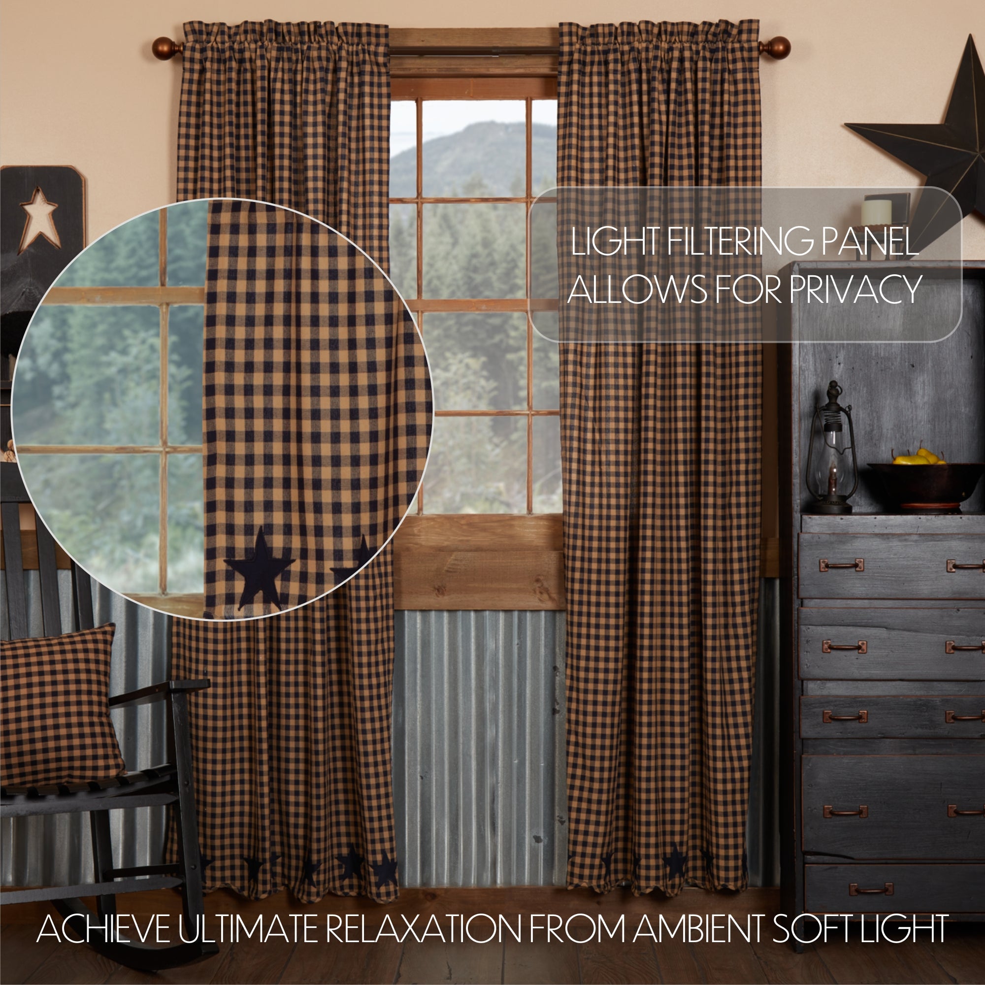 Navy Star Scalloped Panel Curtain Set of 2 84x40