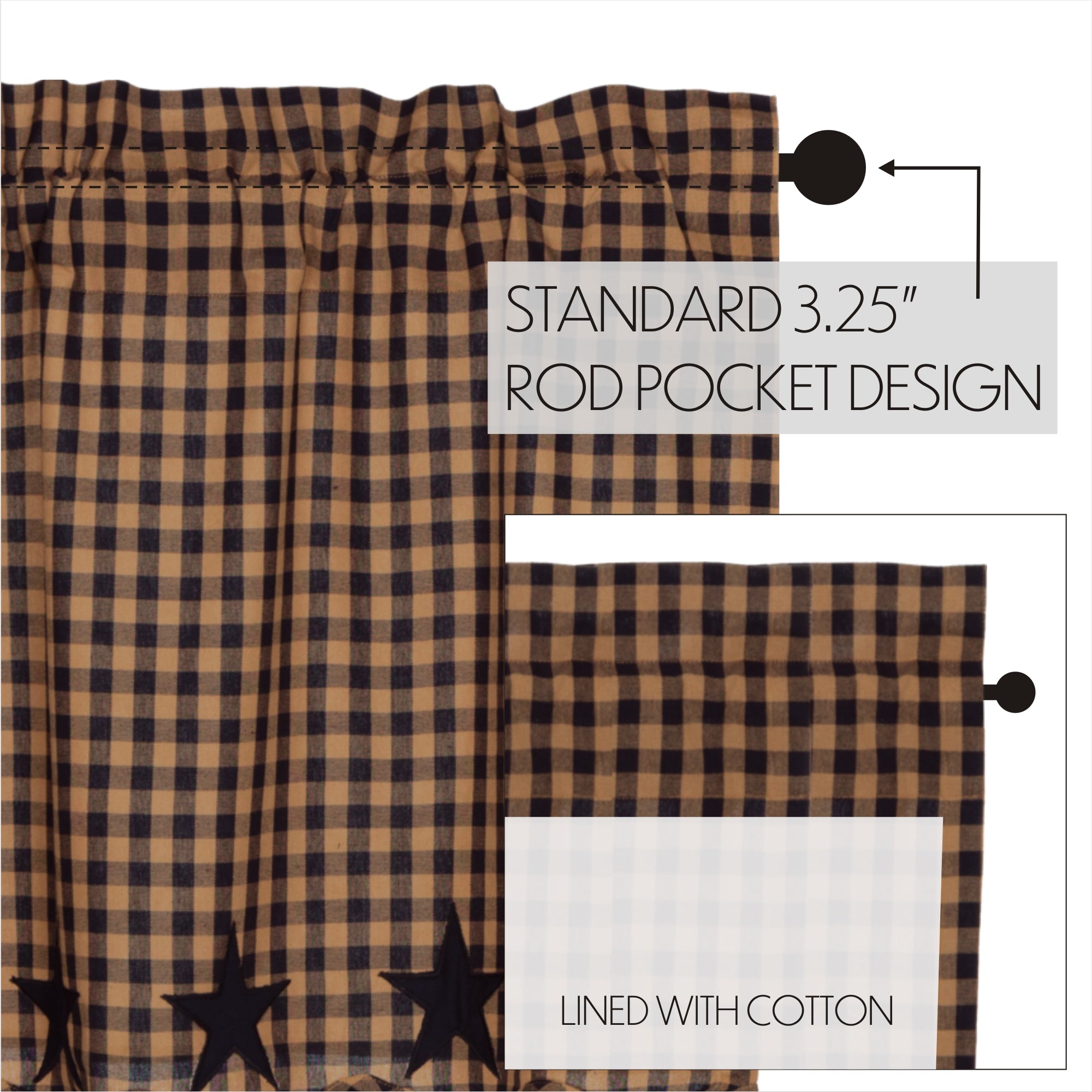 Navy Star Scalloped Panel Curtain Set of 2 84x40