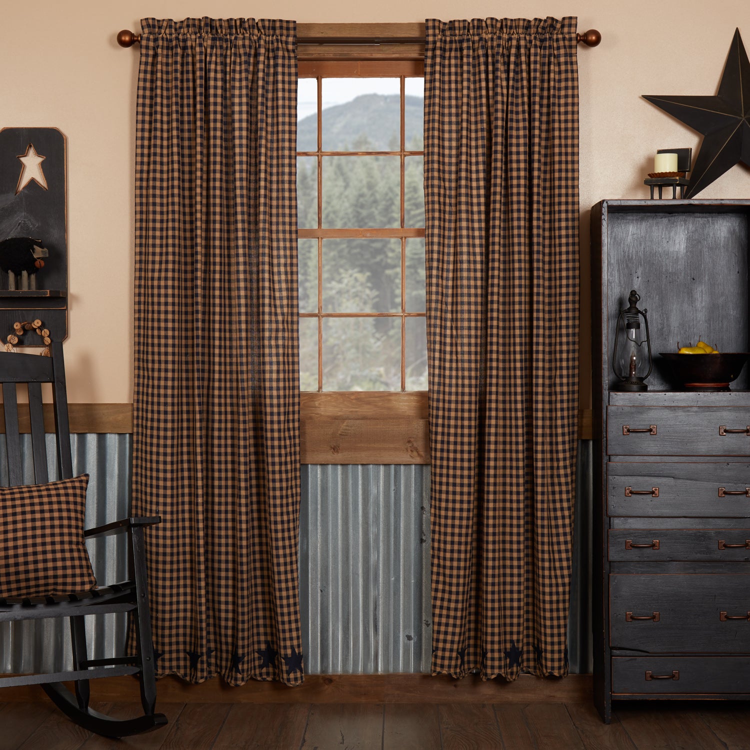 Navy Star Scalloped Panel Curtain Set of 2 84x40