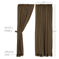 Thumbnail for Black Star Scalloped Panel Curtain Set of 2 84x40 - The Fox Decor