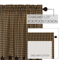 Thumbnail for Black Star Scalloped Panel Curtain Set of 2 84x40 - The Fox Decor