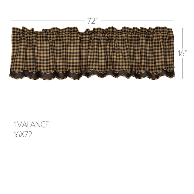 Black Check Scalloped Layered Valance Curtain 16x72