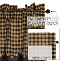 Black Check Scalloped Layered Valance Curtain 16x72