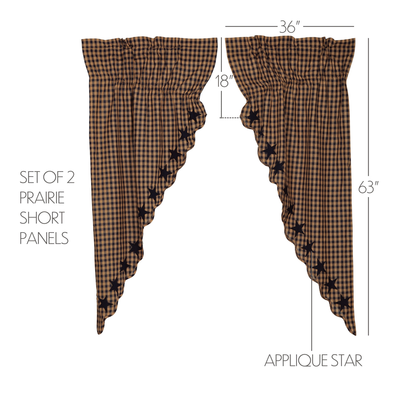 Navy Star Scalloped Prairie Short Panel Curtain Set of 2 63x36x18
