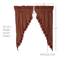 Thumbnail for Burgundy Star Scalloped Prairie Short Panel Curtain Set of 2 - The Fox Decor