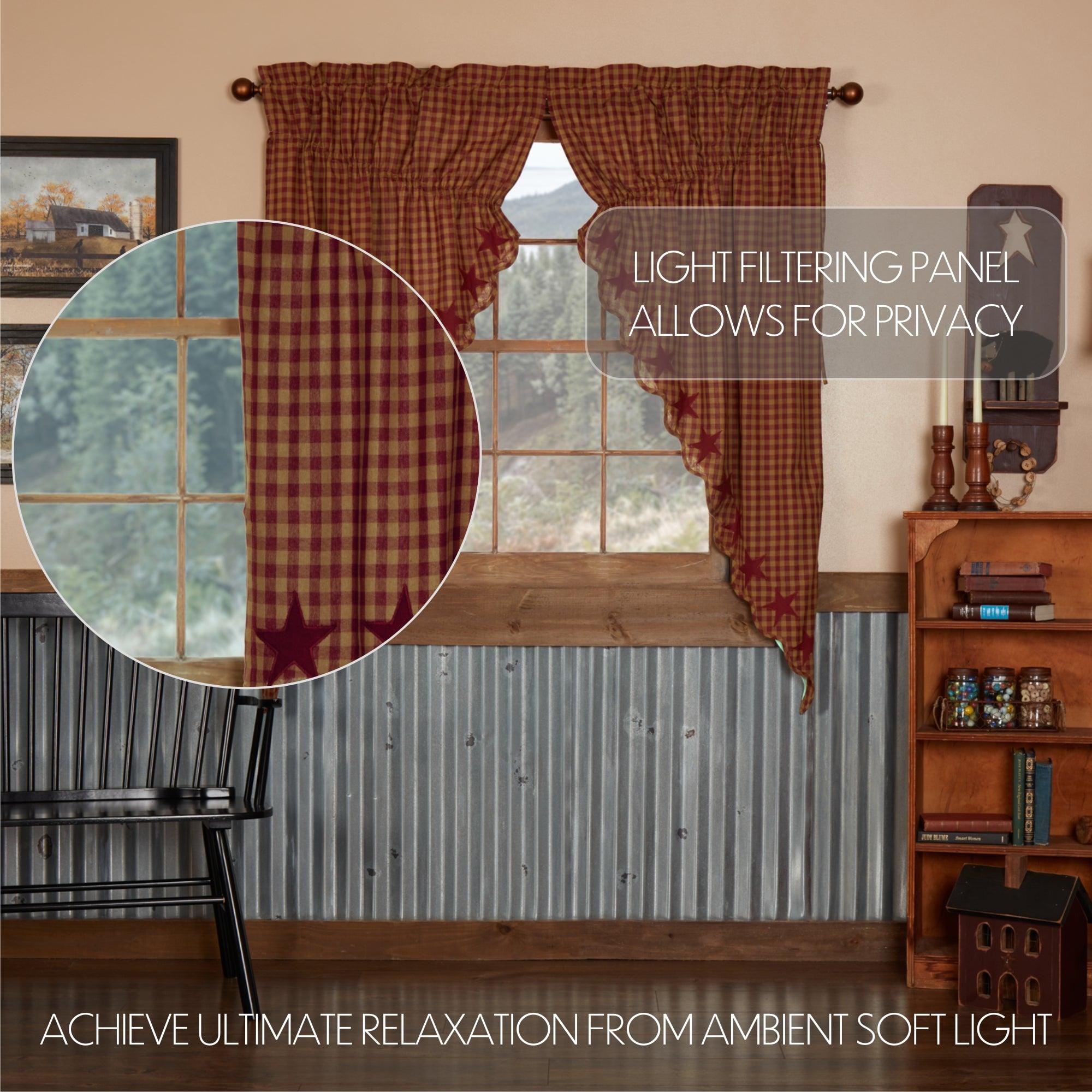 Burgundy Star Scalloped Prairie Short Panel Curtain Set of 2 - The Fox Decor