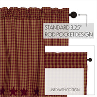 Thumbnail for Burgundy Star Scalloped Prairie Short Panel Curtain Set of 2